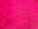 Geometric Sequin Fabric - Hot Pink - Fancy Design 4 Way Stretch Lace Sequin By Yard