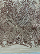 Geometric Sequin Fabric - Rose Gold - Fancy Design 4 Way Stretch Lace Sequin By Yard