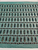 Geometric Stretch Sequin - Hunter Green - Fancy Gem Design on Mesh By Yard