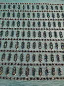 Geometric Stretch Sequin - Hunter Green - Fancy Gem Design on Mesh By Yard