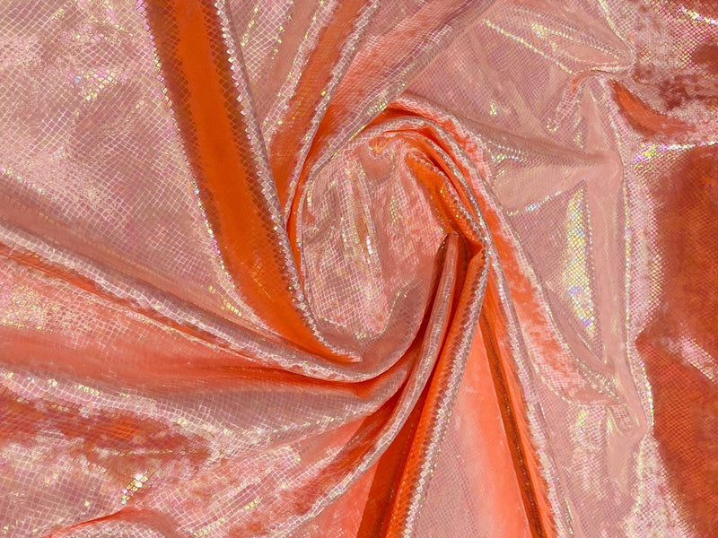Snake Print Stretch Velvet - Coral - 58/60" Stretch Velvet Fabric Sold By Yard