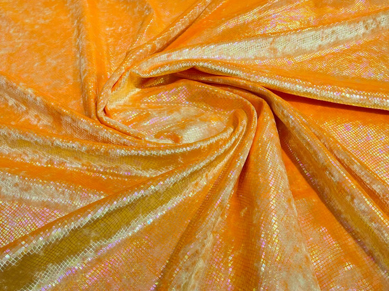Snake Print Stretch Velvet - Iridescent Orange - 58/60" Stretch Velvet Fabric Sold By Yard