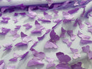 3D Butterfly Design - Lavender - Embroidered 3D Butterfly Design On Mesh By Yard