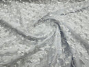 3D Butterfly Design - White - Embroidered 3D Butterfly Design On Mesh By Yard