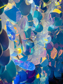 Jumbo Oval Sequins - Iridescent Aqua - Large Oval Sequins on Mesh By Yard