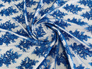 Floral Bridal Lace - Royal Blue - Flower Damask Design Embroidered on Mesh Lace Fabric
