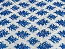 Floral Bridal Lace - Royal Blue - Flower Damask Design Embroidered on Mesh Lace Fabric