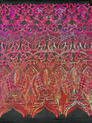 Iridescent Sequin Fabric - Orange/Fuschia - 4 Way Stretch Royalty Lace Sequin By Yard
