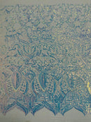 Iridescent Sequin Fabric - Clear - 4 Way Stretch Royalty Lace Sequin By Yard