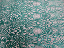 Sequins Fabric - Teal Green - Damask Pattern 4 Way Stretch Fabric Sold By Yard