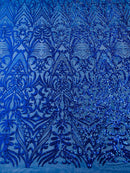 Sequins Fabric - Royal Blue - Damask Pattern 4 Way Stretch Fabric Sold By Yard