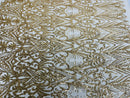 Sequins Fabric - Gold  - Damask Pattern 4 Way Stretch Fabric Sold By Yard