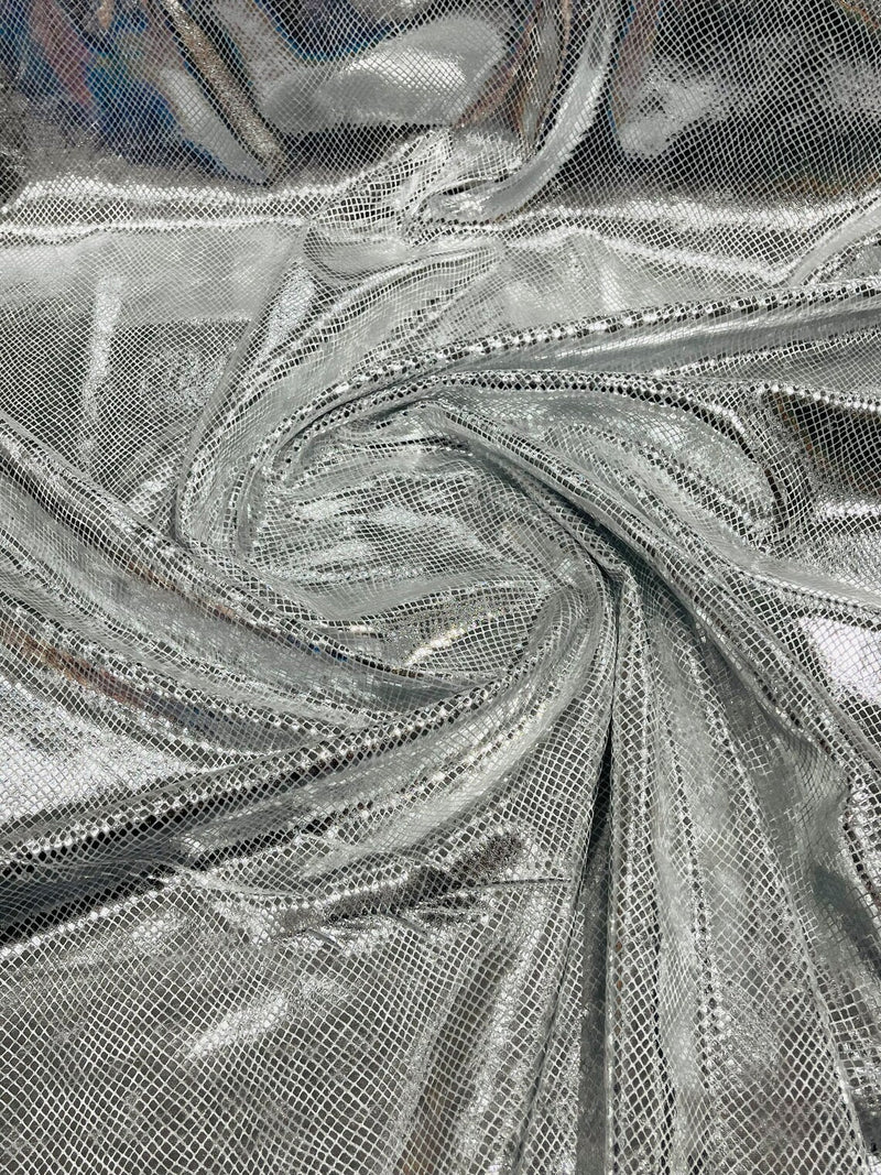 Snake Print Stretch Velvet - Silver - 58/60" Stretch Velvet Fabric Sold By Yard