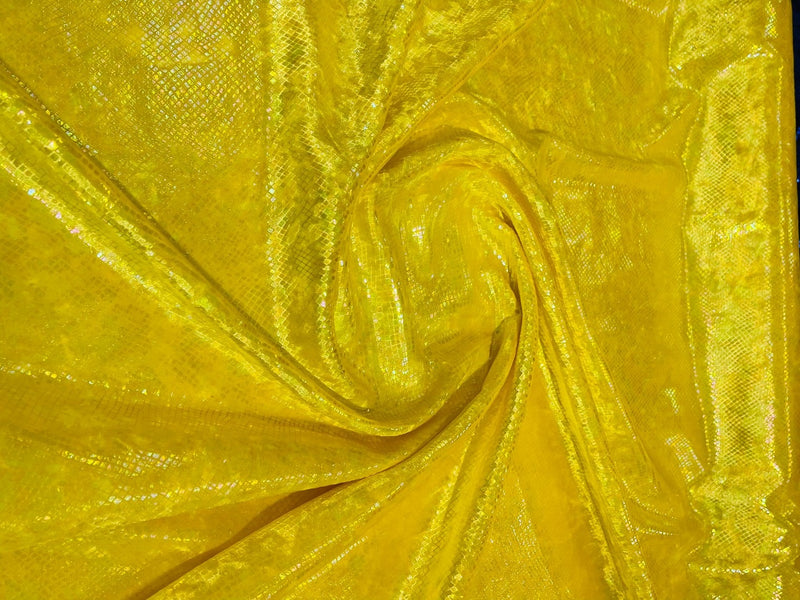 Snake Print Stretch Velvet - Iridescent Yellow - 58/60" Stretch Velvet Fabric Sold By Yard