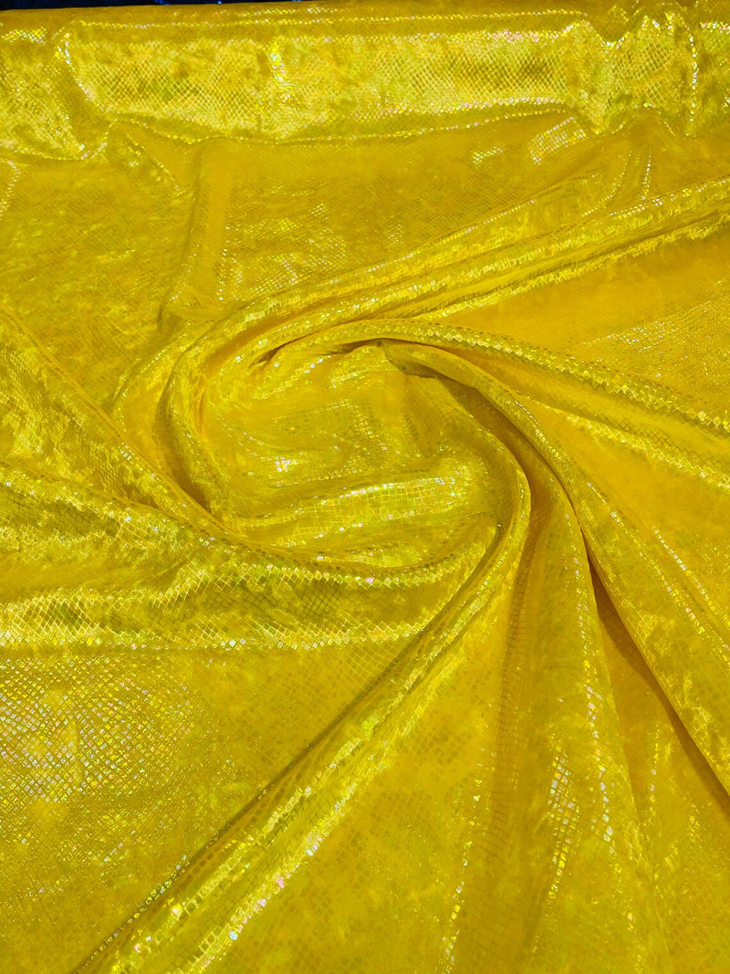 Snake Print Stretch Velvet - Iridescent Yellow - 58/60" Stretch Velvet Fabric Sold By Yard