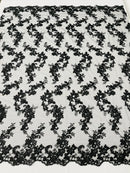 Floral Cluster Fabric - Black - Embroidered Floral Lace w/ Sequins on a Mesh Lace By Yard