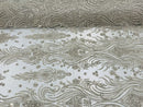 Luxury Beaded Design - Taupe - Sold By Yard Floral Fabric Embroidered w/ Pearls-Beads on Mesh Lace