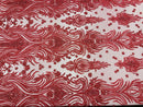 Luxury Beaded Design - Coral - Sold By Yard Floral Fabric Embroidered w/ Pearls-Beads on Mesh Lace