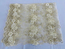 Floral Fabric - Ivory - Sold By Yard Embroidered Roses With Sequins on a Mesh Lace Fabric