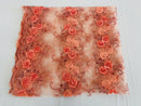 Floral Fabric - Coral with Peach - Sold By Yard Embroidered Roses With Sequins on a Mesh Lace Fabric