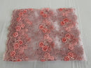 Floral Fabric - Pink with Peach - Sold By Yard Embroidered Roses With Sequins on a Mesh Lace Fabric