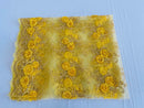 Floral Fabric - Yellow Gold - Sold By Yard Embroidered Roses With Sequins on a Mesh Lace Fabric