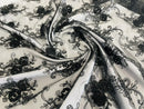 Floral Fabric - Black - Sold By Yard Embroidered Roses With Sequins on a Mesh Lace Fabric