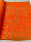 Orange Iridescent Sequins Fabric Sold By The Yard - Orange Spandex Mesh - 4 Way Stretch Sequin Fabric