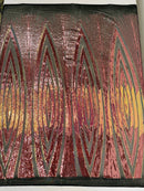 Geometric Oval Fabric - Embroidered Long Oval MultiColor Sequins Fabric on 4 Way Stretch Mesh (Pick A Color)