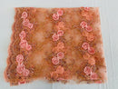 Floral Fabric - Coral Pink - Sold By Yard Embroidered Roses With Sequins on a Mesh Lace Fabric