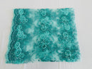 Floral Fabric - Mint - Sold By Yard Embroidered Roses With Sequins on a Mesh Lace Fabric
