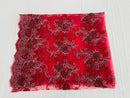 Floral Fabric - Burgundy - Sold By Yard Embroidered Roses With Sequins on a Mesh Lace Fabric