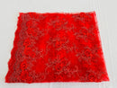 Floral Fabric - Red - Sold By Yard Embroidered Roses With Sequins on a Mesh Lace Fabric