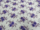 Floral Fabric - Purple - Sold By Yard Embroidered Roses With Sequins on a Mesh Lace Fabric