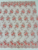 Floral Fabric - Rose - Sold By Yard Embroidered Roses With Sequins on a Mesh Lace Fabric