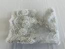 Floral Fabric - White - Sold By Yard Embroidered Roses With Sequins on a Mesh Lace Fabric