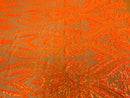 Orange Iridescent Sequins Fabric Sold By The Yard - Orange Spandex Mesh - 4 Way Stretch Sequin Fabric