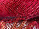 Rhinestone Fish Net Fabric - Burgundy - Solid Spandex Fish Net Style Fabric with Rhinestones by Yard
