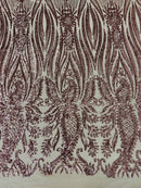 Paisley Lines Sequin Fabric - Dusty Rose - 4 Way Stretch Fancy Fabric By The Yard