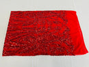 Paisley Lines Sequin Fabric - Red - 4 Way Stretch Fancy Fabric By The Yard