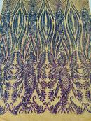 Paisley Lines Sequin Fabric - Iridescent Purple on Skin - 4 Way Stretch Fancy Fabric By The Yard
