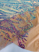 Paisley Lines Sequin Fabric - Iridescent Purple on Skin - 4 Way Stretch Fancy Fabric By The Yard