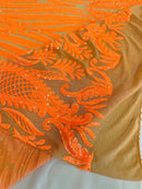 Paisley Lines Sequin Fabric - Orange - 4 Way Stretch Fancy Fabric By The Yard