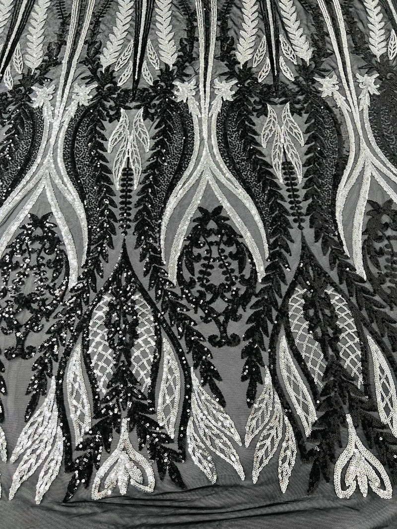 Two Tone Mermaid Fabric - Black / Silver - 4 Way Stretch Sequins Fabric on Mesh By Yard