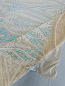 Two Tone Mermaid Fabric - White/Blue Iridescent - 4 Way Stretch Sequins Fabric on Mesh By Yard