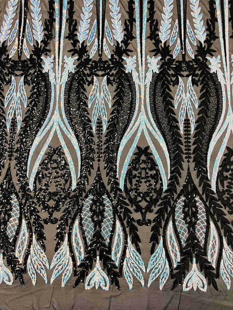 Two Tone Mermaid Fabric - Black/Blue - 4 Way Stretch Sequins Fabric on Mesh By Yard