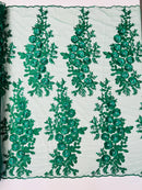 3D Rose Cluster Rhinestone - Hunter Green - Embroidered 3D Floral Rose Design Fabric Sold by Yard