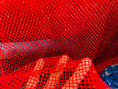 Rhinestone Fish Net Fabric - Red - Solid Spandex Fish Net Style Fabric with Rhinestones by Yard