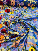 Multi-Color Flower Fabric - Royal Blue - Embroidered Floral Design Fabric Sold by Yard