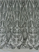 Paisley Lines Sequin Fabric - Silver - 4 Way Stretch Fancy Fabric By The Yard